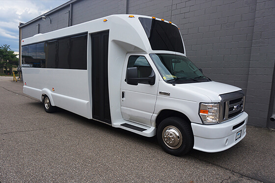 exterior look of a white party bus in germantown